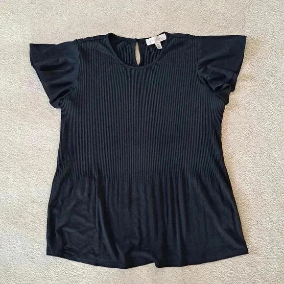 Philosophy Black Pleated Top Medium Lightweight Short Flutter Sleeve - Picture 15 of 15